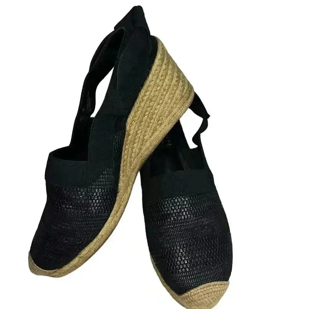 Ralph Lauren Helma Espadrille Slingback Wedge Sandals Black Size‎ 8.5